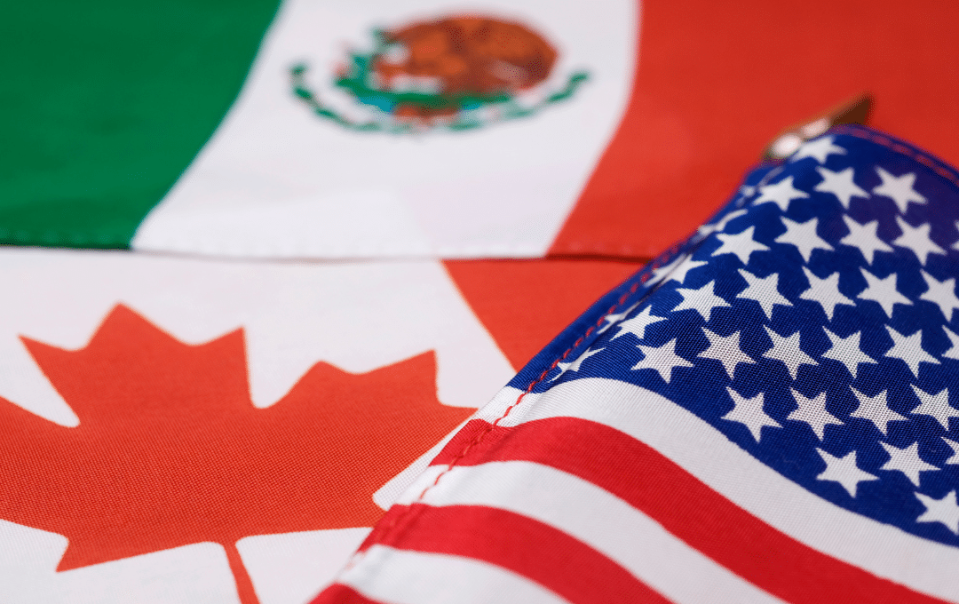 Mexican, Canadian, and American flags